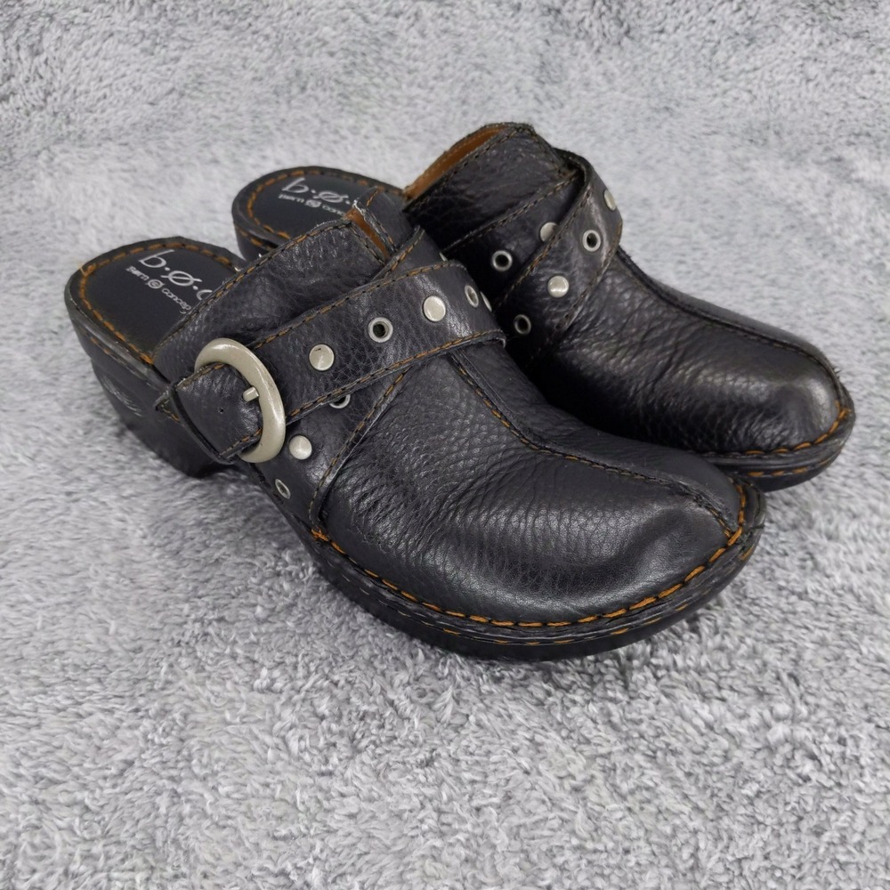 b.o.c Born Concepts Black‎ Leather Clogs Silver Buckle Studded Women's Size 8